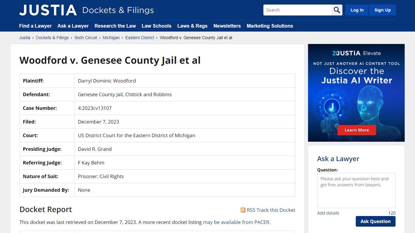 Woodford v. Genesee County Jail et al 4:2023cv13107 | US District Court ...